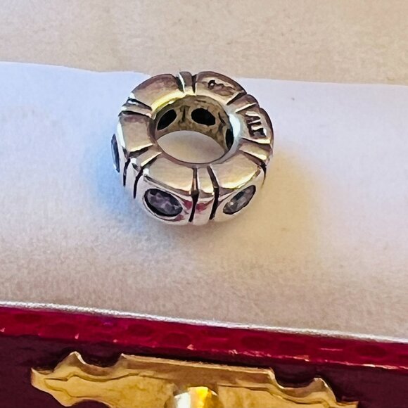 Pandora RETIRED pink CZ Trinity Spacer .925 Sterling Silver Charm - Picture 2 of 7